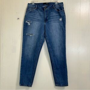 1822 Denim Distressed Denim Blue Ankle Jeans Size 30 Mid-Waist With Pockets.